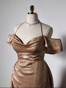 Viva Relle Váy maxi dài màu vàng trơn trễ vai gợi cảm thời trang du lịch lãng mạn cổ điển trang trọng dành cho nữ - Vàng - Xem 2