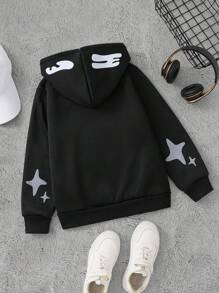 PAVTROS Tween Boy Casual Letter Print Hooded Zip Up Fleece Sweatshirt, Autumn/Winter