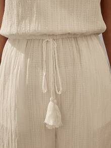 EMERY ROSE Summer Vacation Casual Solid Color Halter Jumpsuit - Apricot - View 8