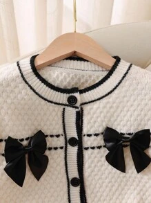 Tween Girl 手工蝴蝶结短款开衫和荷叶边针织裙套装