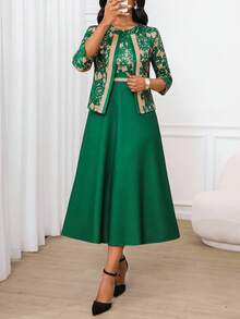 SHEIN Lady 女士两件套服装商务休闲女士工作服女士办公室服装女士外出服装女士机场服装女士旅行服装机场服装 - 彩色 - 查看 8