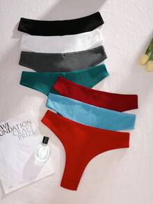 SHEIN 7pcs/Pack Plus Size Seamless Solid Color Briefs, Ribbed Thong Underwear - Multicolor - View 2