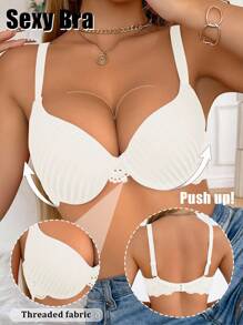 SHEIN 1 pieza Sujetador de encaje sexy con parches para mujer - Blanco - Ver 1