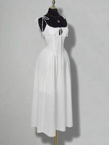 SHEIN ICON Bowknot Strap Waist & Bust Lace Patchwork Flared Dress - White - View 1