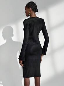 Almamuse 女士优雅修身针织长袖连衣裙套装