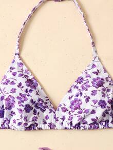 SHEIN Tween Girls Floral Bikini Set,Beach Attire,Leisure Vacation, Seaside Travel - Mauve Purple - View 3