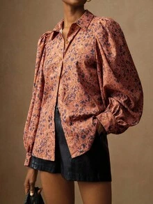 Lyxana Camisa de manga larga con botones y estampado floral vintage tipo "ditsy" para mujer, ideal para el día a día - Marrón - Ver 5