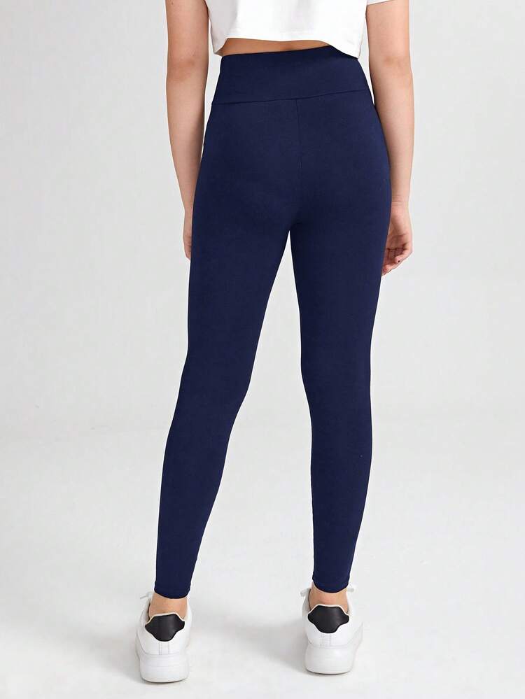 Leggings vita alta tinta unita per ragazze adolescenti - Blu Navy - Visualizzare 2