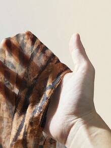 SHEIN ICON Fitted Tiger Stripe Mesh Sheer Long Tie Design Asymmetrical Hem Women Tank Top Ruffle Dress - Brown - View 8