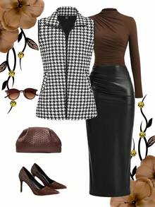 Ellevyn Áo vest cổ lật họa tiết da báo dành cho nữ, có túi, đa năng cho mùa thu/đông - Nhiều màu - Xem 1