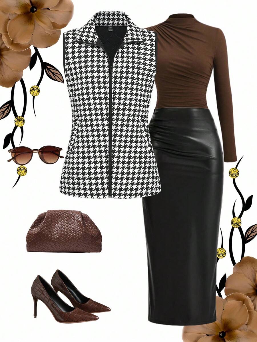 Ellevyn Áo vest cổ lật họa tiết da báo dành cho nữ, có túi, đa năng cho mùa thu/đông - Nhiều màu - Xem 1