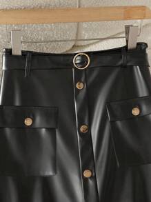 GlowEve Women's Solid Color Front Button Closure Skirt, Suitable For Commuting - Black - View 4