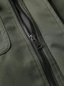 Manfinity Homme 男士户外防风休闲长袖拉链风衣夹克，秋季 - 軍綠色 - 查看 3