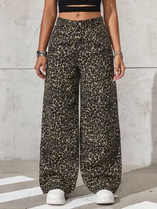 SHEIN ICON سراويل جينز فضفاضة كاجوال للنساء بجيوب...