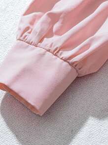 GlowEve Pink V-Neck Long Sleeve Ruched Elegant Women Blouse Fall Cloth For Women - Pink - View 5