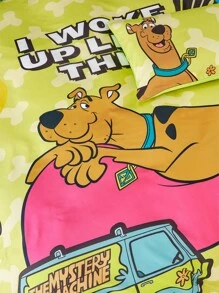 SCOOBY-DOO X SHEIN 3pc Soft & Cozy Cartoon Dog & Floral Print Duvet Cover Set,Suitable For Single Bed/Double Bed/Queen Bed/King Bed, Dormitory/Home - Green - View 7