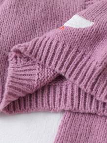 SHEIN 少女卡通刺绣复古别致开衫&宽松直筒裤套装 - 淡紫色 - 查看 4