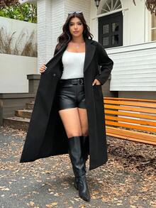 SHEIN EZwear Plus Size Loose Long Coat, Autumn/Winter Plus Size Winter Coat Plus Size Long Coat Long Black Coat Plus Size Outerwear Long Coats For Women