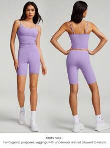 GLOWMODE 6" FeatherFit™ Peekaboo Pleated Adjustable Romper Bodysuit With Built-In Underwear Light Support Low Impact Yoga Pilates Studio Summer - Mauve Purple - View 10