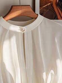 Franclia 休闲优雅前开中开珍珠纽扣收腰荷叶边下摆连衣裙，A 字型，杏色，夏季新款 - 杏色 - 查看 4