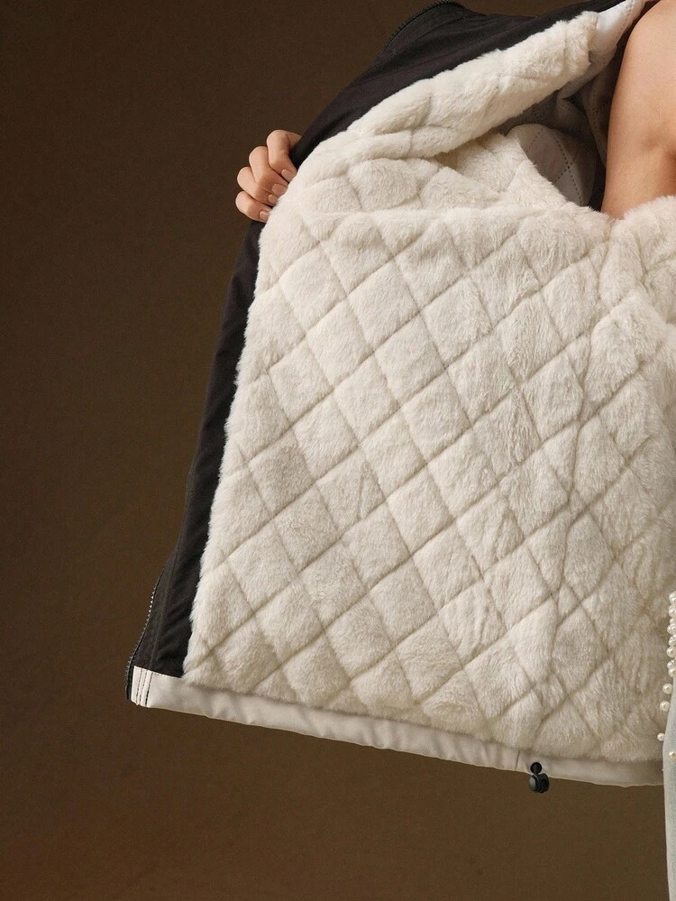 Chaqueta casual regular con capucha, cierre de cremallera y mangas raglán de color contrastante para mujer