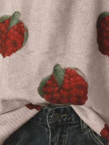 Linhara Plus Size Women's Digital Print Raspberry Pattern Casual Pullover Sweater Fall Winter Cloth For Women Autumn - Multicolor - View 3