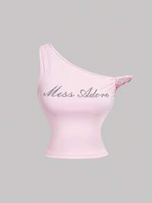 SHEIN MOD 粉色不对称水钻女式上衣 - 闪亮可爱，适合审美、学院风、约会、派对、节日、茶会、生日、办公室穿着和通勤，具有老钱风格，Y2k - 粉色 - 查看 1