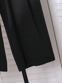 2件套少女心印花圆领休闲短袖T恤和长裤 - 黑色 - 查看 5