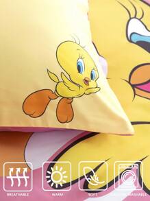 LOONEY TUNES X SHEIN 卡通字母圖案床上用品套裝 - 黃色 - 查看 6