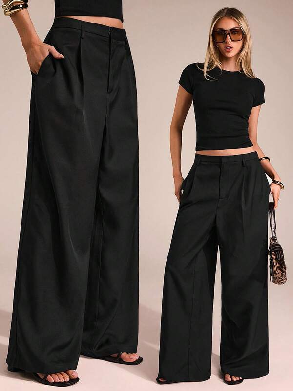 SHEIN Forever 21 Women Pants Business Casual Women Western Wear Women Wide Leg Pants Office Women Outfits Baggy Pants Professional Women Clothes Office Wear Grey Womens Dress Pants Loose Pants Womens Slacks