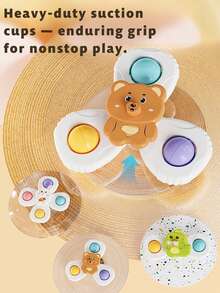 Zazumi 3 件装吸盘感官玩具旋转玩具，适用于婴儿吸盘活动中心，带有动物图案，恐龙兔子熊视觉追踪焦点训练器高脚椅游戏旅行忙碌板亲子游戏礼物随机颜色珠子