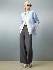 Airlisse Women's Straight Loose Lace Patchwork Formal Elegant Pants - Grey - View 5