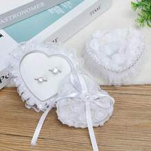 1 pieza Caja portátil con forma de corazón para propuesta, con adorno de encaje y flores, almohada para anillo de boda para niña de las flores, Navidad - Blanco - Ver 9