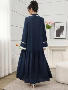 Al Najma 女士纯色百搭日常通勤长袖连衣裙 - 藍色 - 查看 2