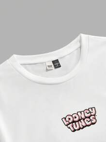 Looney Tunes X Manfinity Manfinity Joysei Men's Casual Cute Cartoon Animal Print Short Sleeve T-Shirt, Summer - White - View 3