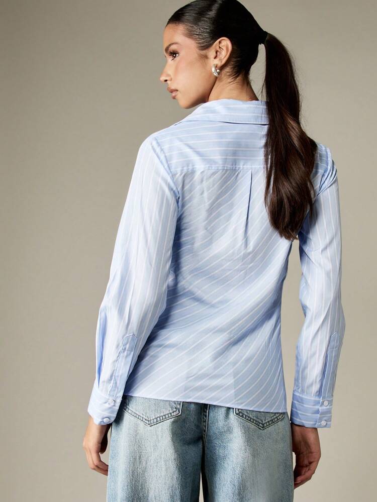 MISSGUIDED Pinstripe Button Down Collared Shirt