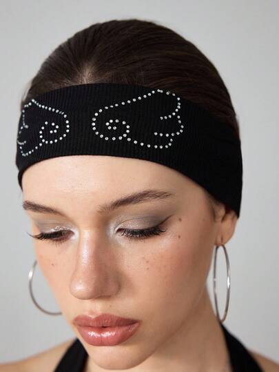 Grunge Punk 1 Stück Punk-Stil Flügel Muster Strass gestricktes Stirnband, minimalistisches einfarbiges schwarzes Stirnband, schweißabsorbierendes Sport-Yoga-Stirnband, vielseitiges Mode-Accessoire für den Alltag