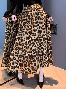 DAZY Gonna a-line casual da donna, stampa leopardata autunnale - Caffè Marrone - Visualizzare 6