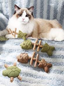 PETSIN 1 Piece Creative Cat Fishbone Toy, Tortoise Cat Toy, Wood Geranium Tooth Stick, Simulation Fish, Tooth Stick, Cat Self-Made Catn Toy, Gall Fruit Pet Toy - Multicolor - View 3