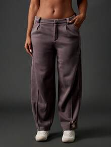 Missguided x Playboy 女式高腰阔腿运动裤休闲家居裤秋冬下装羊毛衬里宽松长裤 - 淺灰紫 - 查看 1