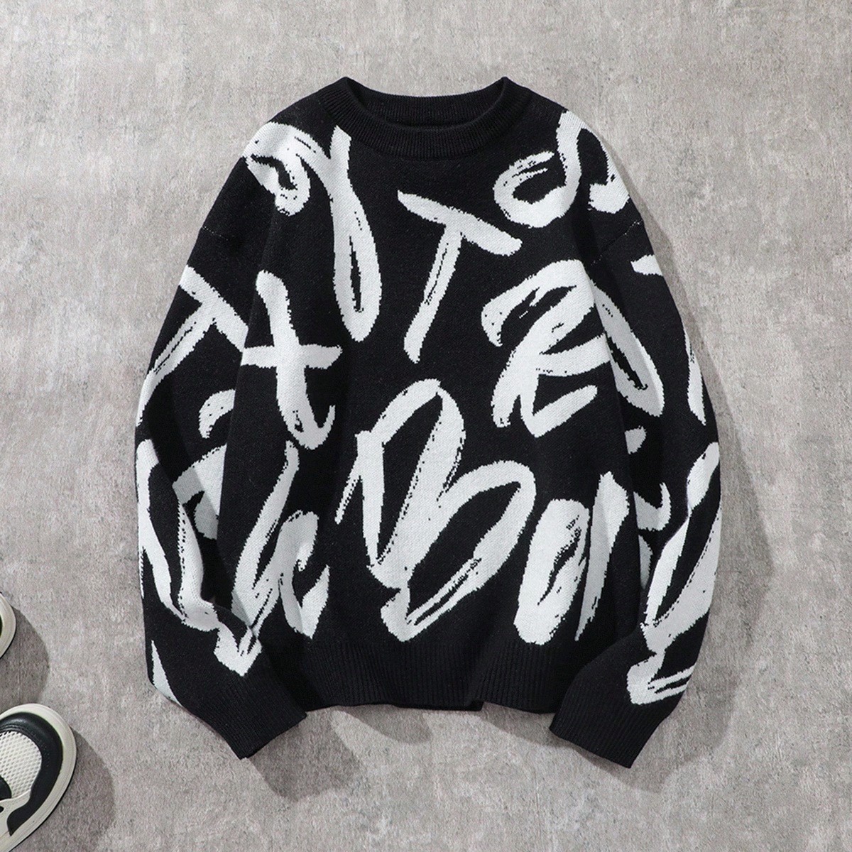 Suéter de punto con patrón y letra intarsia de moda para niño preadolescente, manga larga, otoño/invierno