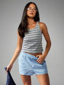 MISSGUIDED خزان محصول مخطط مضلع بدون أكمام، ملابس علوية صيفي كاجوال أساسي، تصميم ظهر متقاطع، مناسب للارتداء المنزلي والعطلات الشاطئية - متعدد الألوان - مشاهدة 1