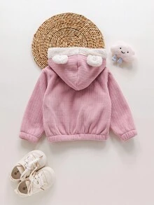 SHEIN Babygirl Autumn/Winter Cute Versatile Corduroy Hooded Jacket Fall - Pink - View 2