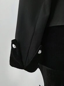 Sweetra Chaqueta corta de estilo Lolita, de tela de terciopelo con diseño de parche de elemento de murciélago elegante y dulce en la cintura, estilo gótico, para otoño - Negro - Ver 7