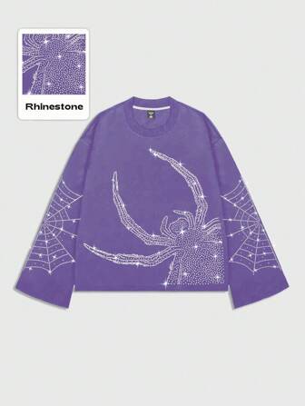 Street Life Men's Sparkling Diamond Pattern Long Sleeve T-Shirt, Loose Cropped Style