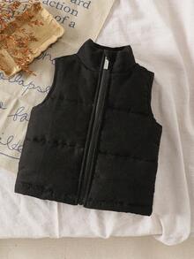 SHEIN Áo khoác vest không tay cổ đứng dày dễ thương đa năng cho bé từ 0-3 tuổi, màu đen, thường ngày, dễ thương, phù hợp cho cả bé trai và bé gái - màu đen - Xem 7