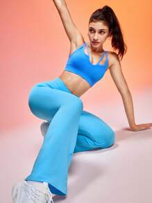 SHEIN Sovereign Charm Women's Solid Color Minimalist Seamless Leggings, Everyday Wear Yoga Pants - Blue - View 1