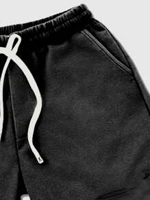 ROMWE MEN Street Life Men's Distressed Drawstring Waist Pocket Loose Shorts - Black - View 4