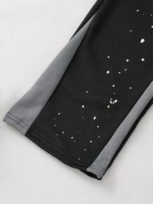 PAVTROS 1pc Boys' Casual Comfortable Black Knit Patchwork Wide Leg Pants, Street Style, Autumn/Winter - Black - View 3