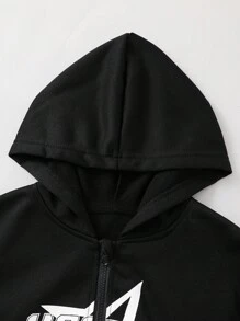 PAVTROS Star Print Streetwear Tween Boys Hooded Zip Up Jacket Chic Outfits For Autumn/Winter - Black - View 3